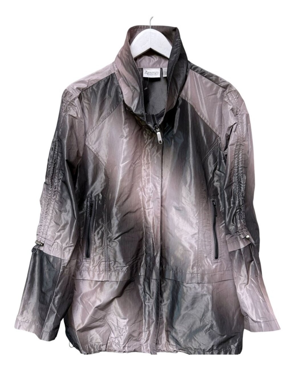 CHICOS Zenergy Ombre Windbreaker Jacket Womens Large Modern Artsy Zip Front